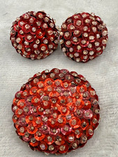 Vintage Sequin Beaded Earring and Brooch Set Red Screw Back
