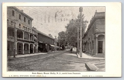Main Street Mount Holly New Jersey NJ North from Fountain c1905 Postcard