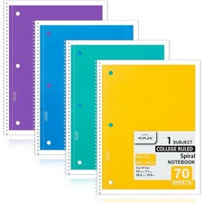 Spiral Notebooks 4 Pack, College Ruled Notebook Paper, 1 Subject Notebook for