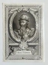 Antique Engraving Portrait of King Stephen of England – 18th Century Royalty 