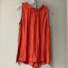 Ann Taylor LOFT Women’s Size Medium Orange Sleeveless Blouse Ruffle Neckline