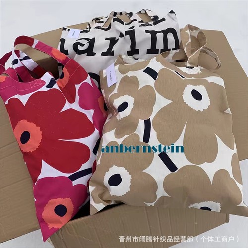 Tote Bag Marimekko Ladies Flower Canvas Bag Large Capacity Portable Shopping Bag - Picture 7 of 30