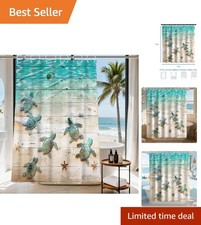 Nautical Sea Turtle Shower Curtain - Teal Ocean Decor 72x72 Inch, Waterproof ...