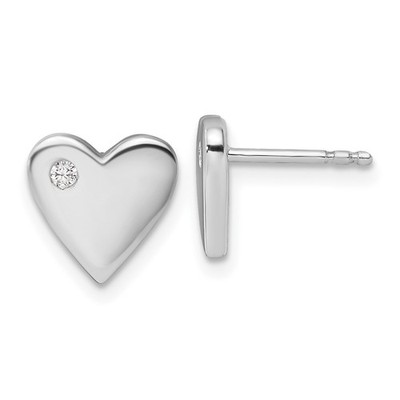 Sterling Silver Rhodium-plated Round Cut Diamond Heart Stud Earrings 7.57gm