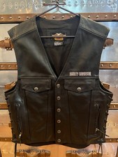 Harley Davidson Men's PISTON II Thick Black Leather Motorcycle Vest MEDIUM