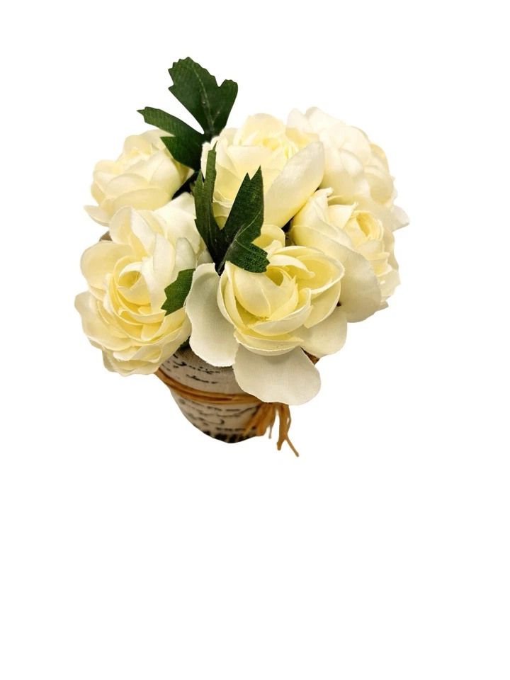 牡丹人造花卉天然亚麻巴黎主题覆盖锅 6 英寸法国乡村 — 第 3/4 张图片