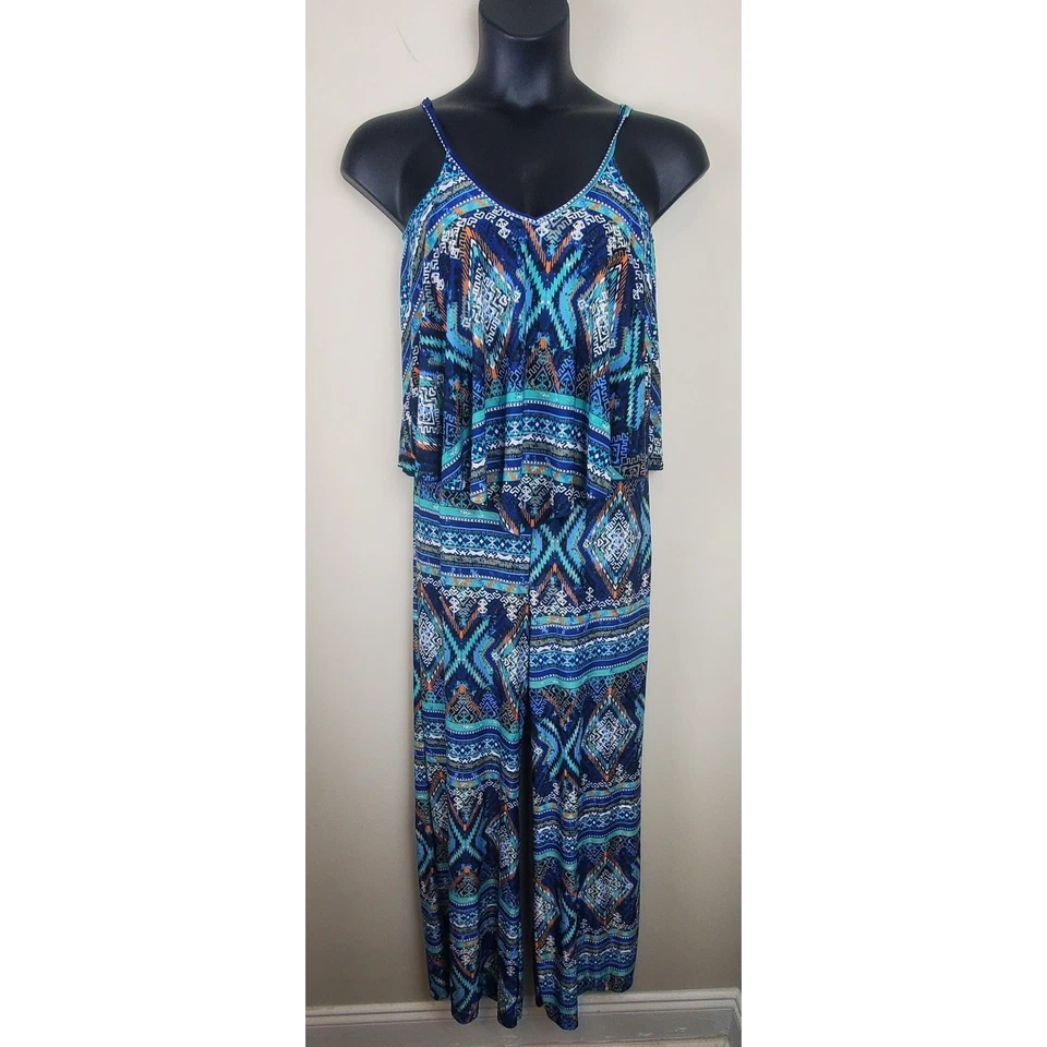 Mono RUE 21 Azul con Tiras Fluido Estampado Azteca en Niveles | Pequeño Foto 2 de 4