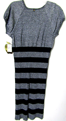Apple Bottoms Black Stripe Silver Lame Short Sleeve Bodycon