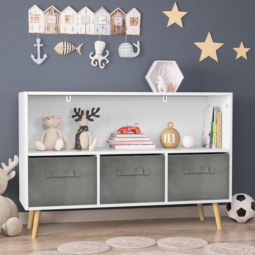 Kids Bookcase Children Book Display Toy Storage Cabinet Organizer w/Drawers Gray - 第 12/24 張圖片