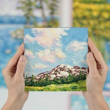 Mount Rainier Original Oil Painting 6x6 Small Square Impasto Mountain landscape