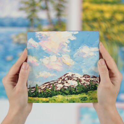 Mount Rainier Original Oil Painting 6x6 Small Square Impasto Mountain landscape