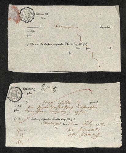 2x antikes Dokument Quittung 1832 #R043 - Bild 1 von 2