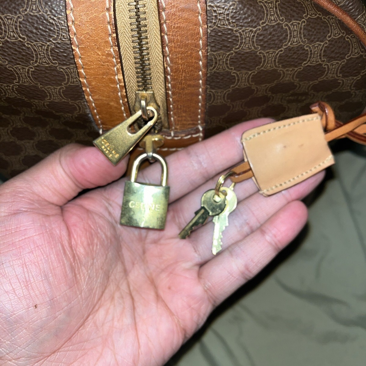 Celine Vintage Duffle Bag Macadam Coated Canvas Large Brown Celine Vintage Duffle Bag Macadam Coated Canvas Large Brown