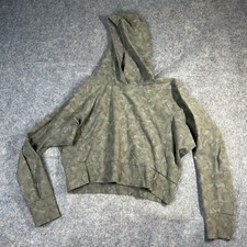 ATHLETA Farallon Hoodie Women s XS Green Camo Cropped Oversized Activewear