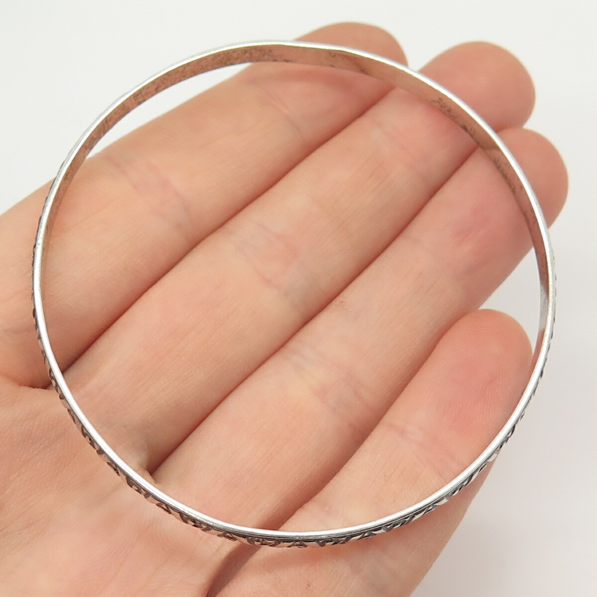 925 Sterling Silver Vintage Striped & Swirl Bangle Bracelet
