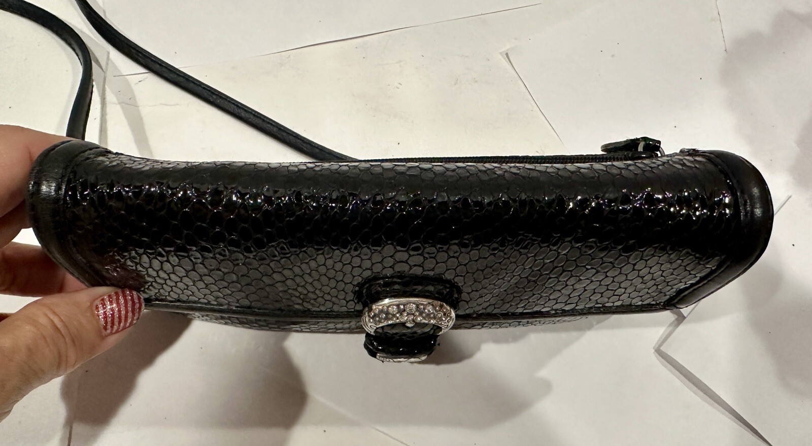 BRIGHTON Python Black Patent Snake Skin Wallet Cl… - image 3