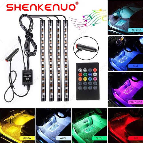 4PCS 48 LED Car Interior Atmosphere Neon Lights Strip Music Control + IR Remote