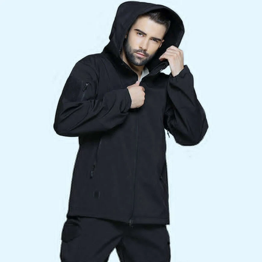 Tactical Jacket Men Soft Shell Waterproof Coat Fleece Lined Zip Up Hoodie Jacket - Image 2 of 4