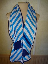 Vintage Womens Alexis Kirk Scarf Blue White Striped Nautical Feel 54" x 9.25"