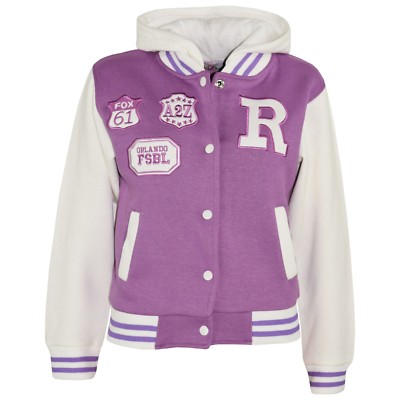 Kids Girls Lilac Designer R Fashion Baseball Hooded Jackets Varsity Hoodie 2-1