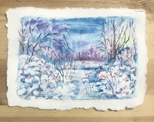 Winter Snow  Watercolor Original  Painting Handmade Cotton Paper