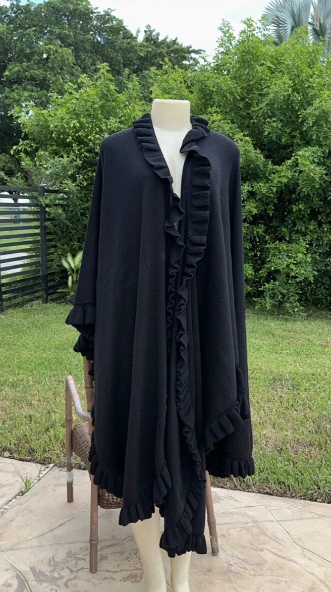 CHÂLE OUVERT VINTAGE CHRISTIAN DIOR NOIR LAINE TRICOT TAILLE UNIQUE MADE IN ITALY