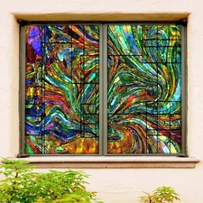 3D Vintage Green O433 Window Film Print Sticker Cling Stained Glass UV Block Am