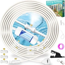 Outdoor Misting Cooling System with Advanced Filtration, 75FT White Line, 30 Noz