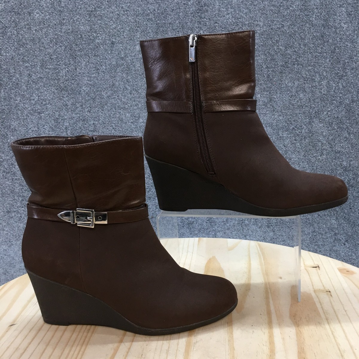 American Living Boots Womens 9 B Zola Wedge Ankle Bootie Brown Faux Leather