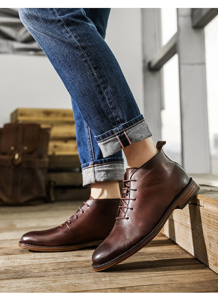 Vintage Style Men Distressed Leather 