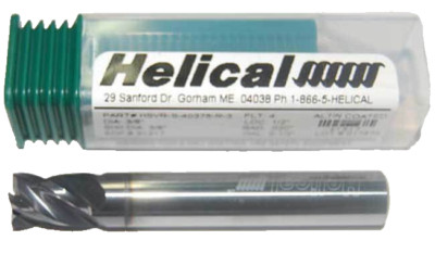 Helical 3/8'' x 1/2'' Vari. Pitch High Perf. Carbide End Mill w/C.R-SST,Titanium