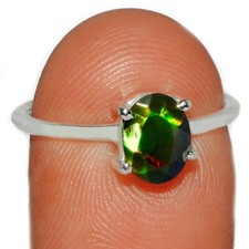 Faceted Chalama Black Opal 925 Sterling Silver Ring - Size 8.25