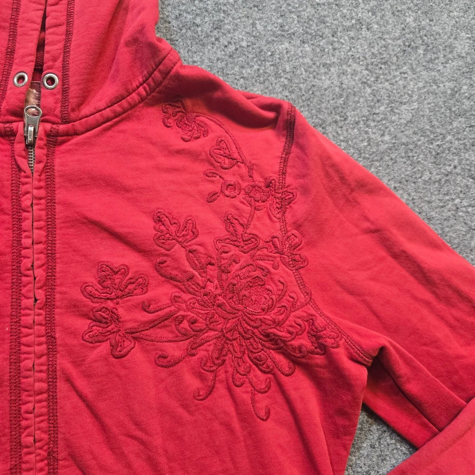 Sudadera con capucha vintage Lucky Brand para mujer mediana roja bordada cremallera completa Y2K Foto 3 de 4