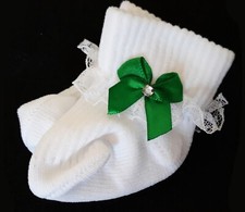 Lace Socks Green Bows Rhinestones Doll Clothes compatible w/ 18" American Girl
