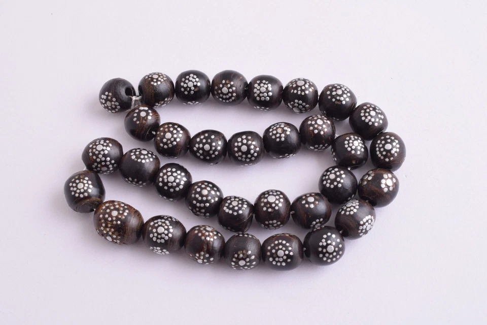 Antiguo coral negro cuentas Yusr con incrustaciones hebra-33 cuentas Foto 3 de 4