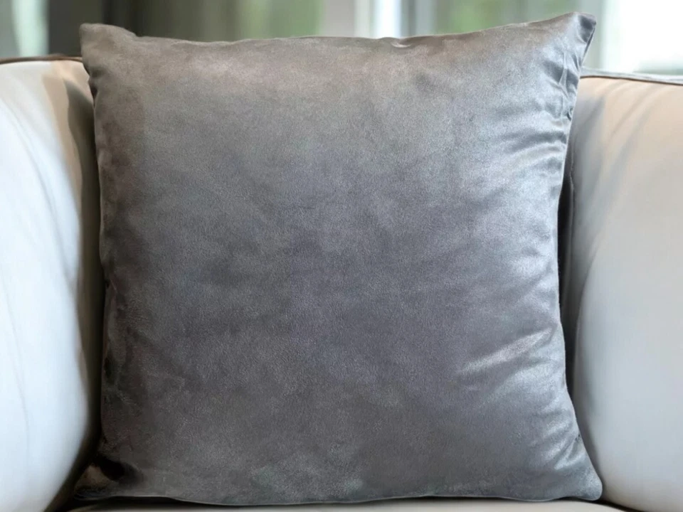 SET OF 4 PIGEON GREY Faux Suede Velour Cushion Covers 18x18" 45x45cm HOME - Image 2 of 4