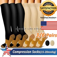 3 Pares Medias Calcetines De Compresion Para Hombres Mujeres Varices 20 mmHg -US