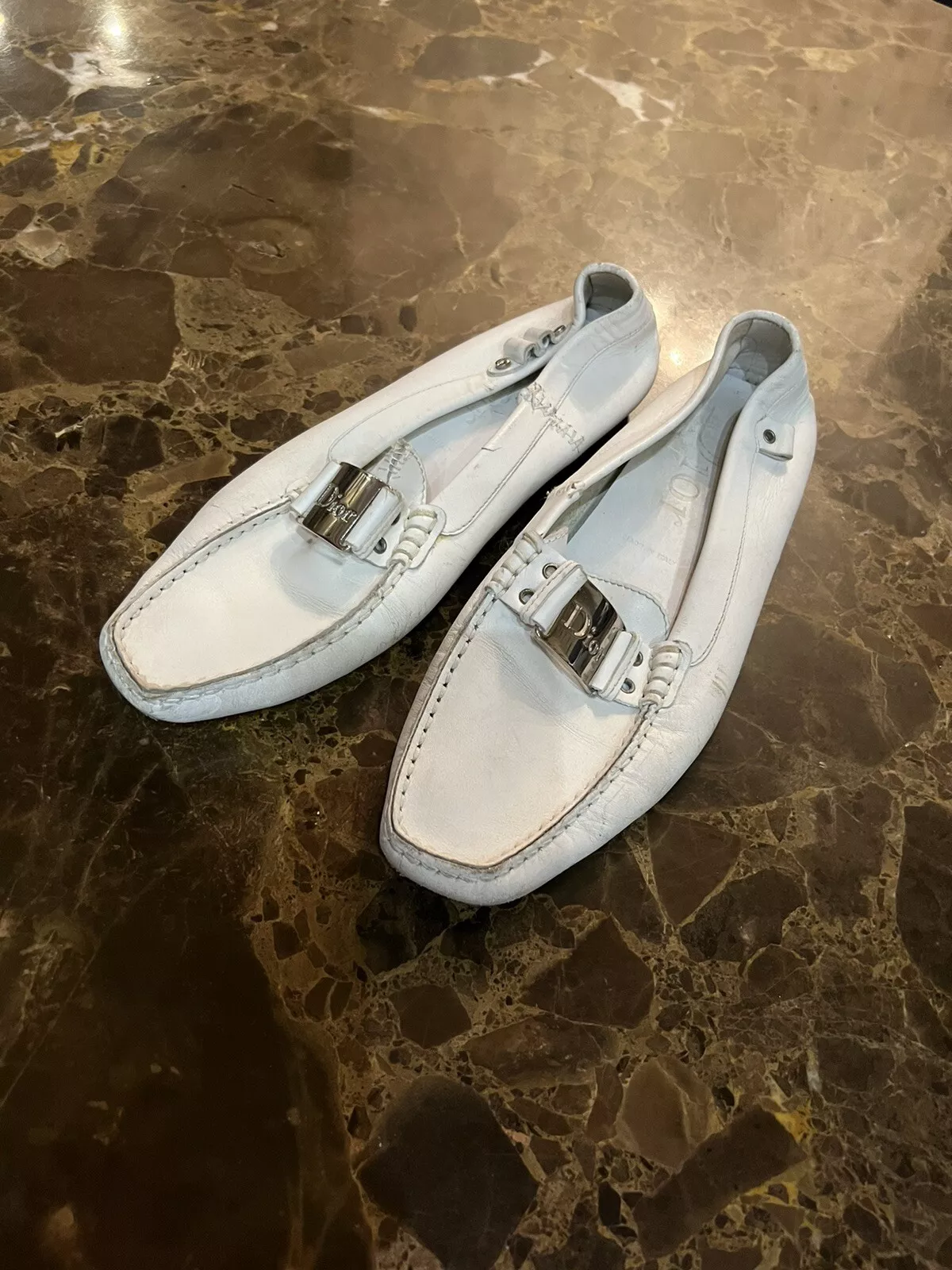 Mocassins femme Christian Dior en cuir blanc taille 39,5 US 9
