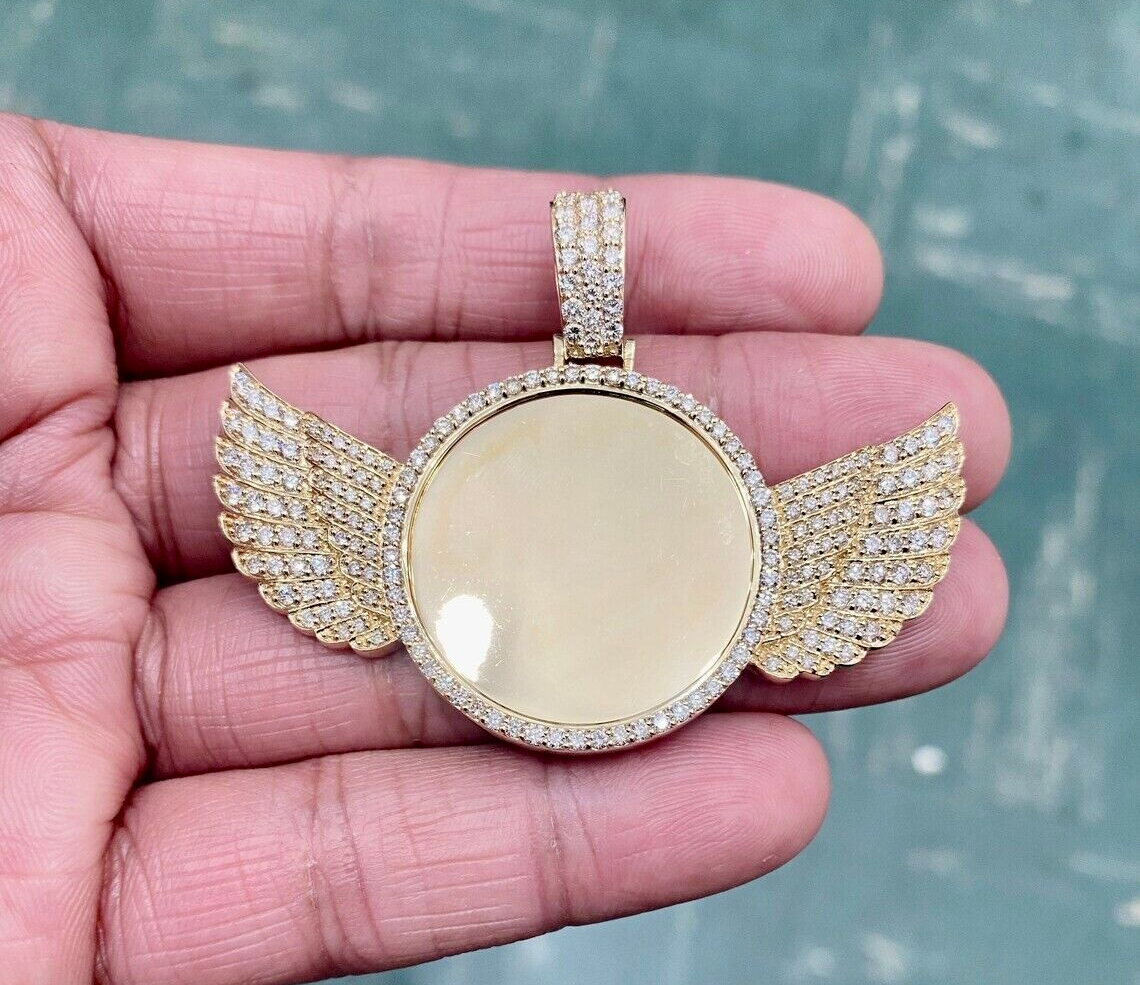 2Ct Lab-Created Diamond Angel Wings Picture Frame Pendant 14k
