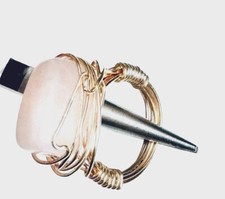 WRAPPED Gold Pl ART WIRE ROSE Quartz RING HAND CRAFTED SIZE 7