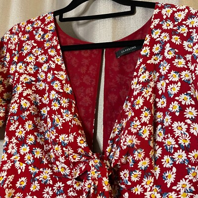 Glassons Dress Red Womens Size 8 Floral Midi Open Back Formal Cocktail  Party | eBay