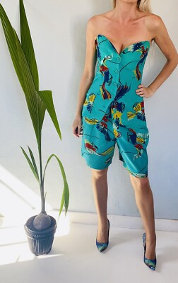 MICMAC ST TROPEZ Set Bustier und Shorts lang Papagei bedruckt Vintage 80er