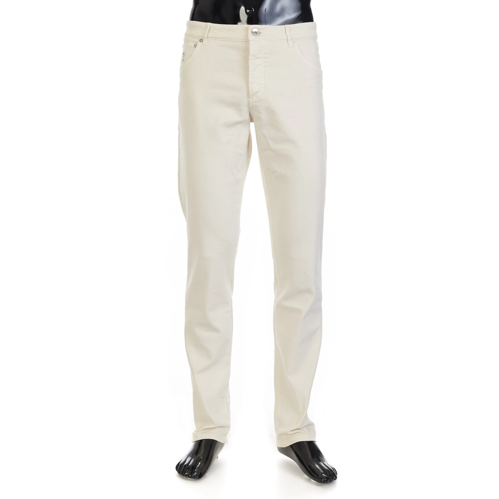 Brunello Cucinelli — BRUNELLO CUCINELLI 695$ Off White Stretch Denim Trousers - Slim Fit, Five-Pocket