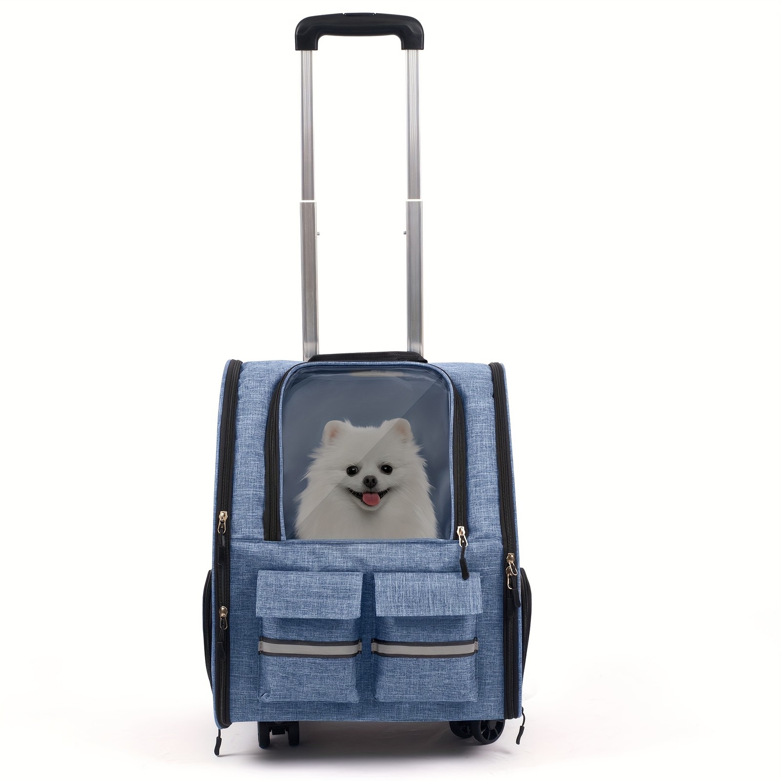 2-in-1 Rolling Pet Carrier With Wheels Dog Cat Travel Backpa