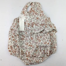 Quincy Mae Cream Beige Rust Floral Criss Cross Back Romper 12-18 Months