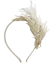 Kirks Folly Tatiana Fairyland Crystal & Feather Headband (Gold/White)