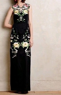 Anthropologie Alice McCall Black Embroidered Flock Together Birds Maxi Dress 4