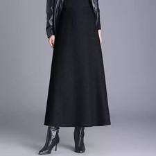 Lady Slim Long A-line Skirt Faux Wool High Waist Warm Skirt Autumn/Winter Casual