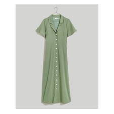 Madewell Crinkle Cotton Button-Front Midi Dress Size 2 Green NEW