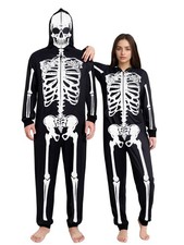 Adult Skeleton Costumes Halloween Pajamas for Women Men Couple Jumpsuit